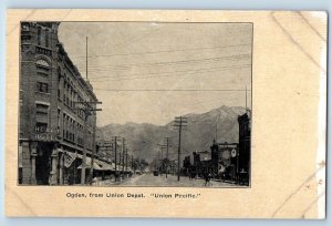 c1920 Ogden Utah Union Depot Union Pacific Railroad Dirt Road Building Postcard