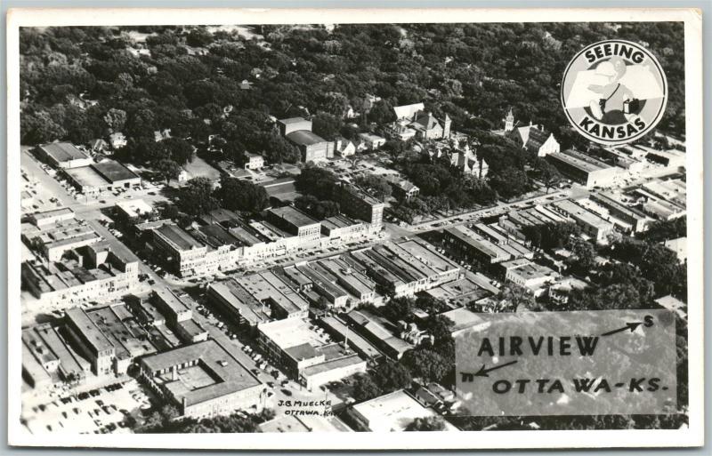 OTTAWA KANSAS AIRVIEW VINTAGE REAL PHOTO POSTCARD RPPC