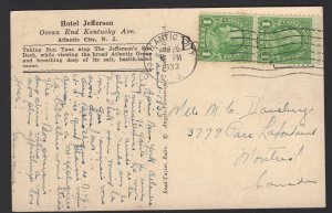 New Jersey ATLANTIC CITY Hotel Jefferson Sun Deck Ocean End Kentucky Ave pm1933
