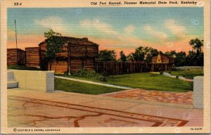 Vtg Old Fort Harrod Pioneer Memorial State Park Harrodsburg KY Linen Postcard