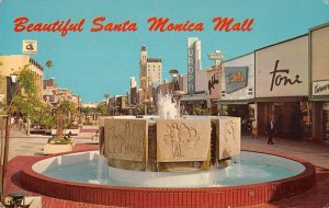 Santa Monica California Mall Fountain Vintage Postcard AA31400