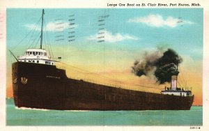 Vintage Postcard 1947 View of Large Boat on St. Clair River Port Huron Michigan