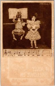 Singing Girl, Piano I Want to be an Angel c1910 Vintage Postcard M17