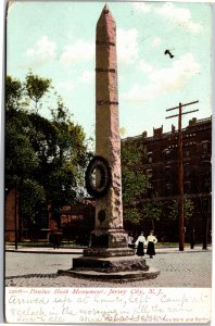 Postcard NJ Jersey City - Paulus Hook Monument - glitter