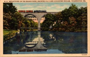 Delaware Wilmington Train On B & O and Augustine Bridges Over Brandywine Rive...