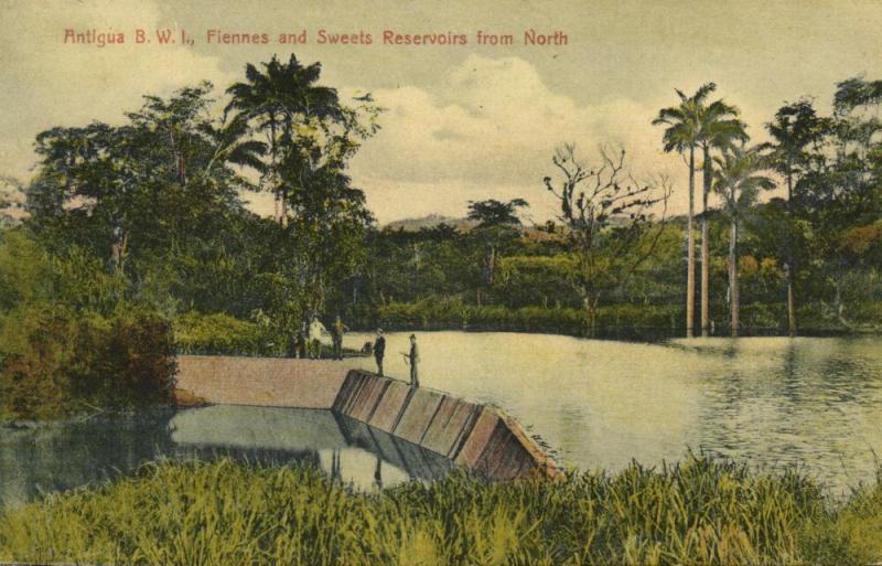 antigua, B.W.I., Fiennes and Sweets Reservoirs from North (1910s) Postcard