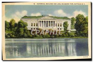 Postcard Old Historical Building and Lake Delaware Park Buffalo