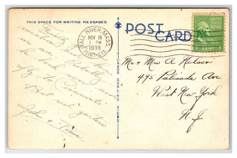 Post Office Building Fall River Massachusetts MA Linen Postcard N26