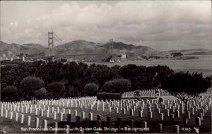 San Francisco California CA Cemetery Golden Gate Bridge Real Photo Vintage PC