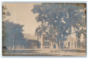 Oak Park IL RPPC Photo Postcard Oliver Wendell School Kenilworth Chicago Aves