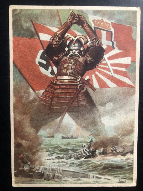 Original Mint WW2 Italy Propaganda Picture Postcard The Axis powers