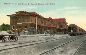 Postcard Early View of Harvey House & Santa Fe Depot, Dodge City, KS. aa6