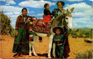 Navajo Mother Children Burro Native American New Mexico Postcard