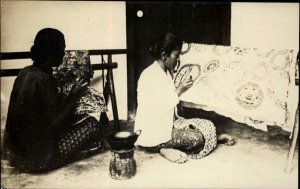 Native Women Singapore? Malaysia? Carpet or Blanket Embroidery RPPC c1920