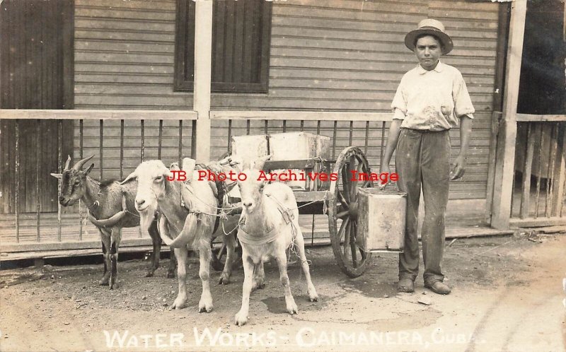 Caribbean Island, Caimanera, RPPC, Goat Drawn Cart Water Works, Photo 