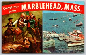 Greetings From Marblehead Massachusetts~Spirit Of 76 & Yachts Scenes~Vintage PC