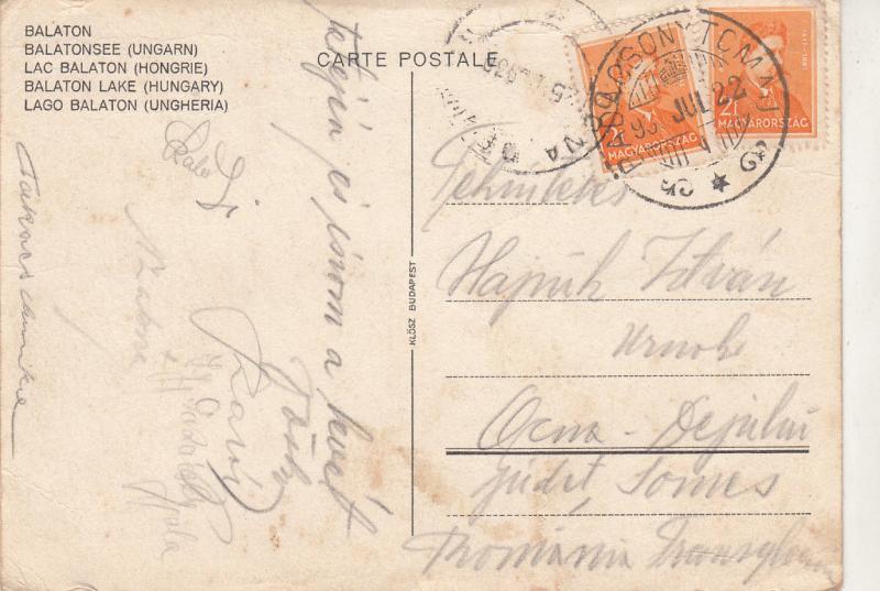 Balaton Lake 1930s map postcard Hungary