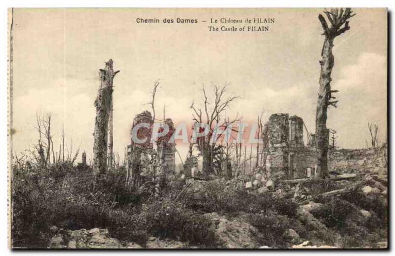 Old Postcard Chemin des Dames Le Chateau Filain Army