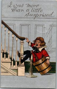 Boy Falls in Bucket, I Was a Little Surprised Comic Vintage Postcard G13