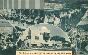 Entrance Garden Restaurant interior 1930s Postcard Miami Florida 5317