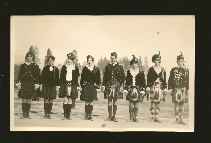 Young People in Scottish Dress Kilts Made in Canada Real Photo Postcard