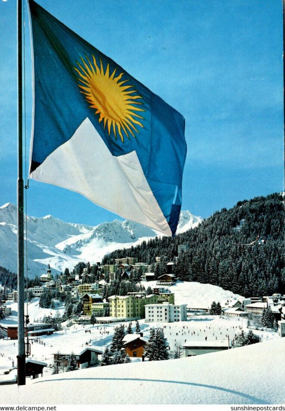 Switzerland Arosa Totalansicht With Flag