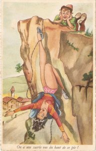 A very good view from the top Humorous antique French postcard