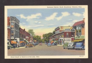 GENEVA ON THE LAKE OHIO DOWNTOWN STREET SCENE OLD CARS VINTAGE POSTCARD