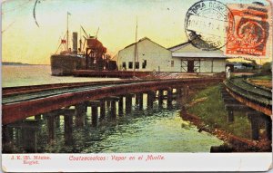 Mexico Coatzacoalcos Vapor en el Muelle Vintage Postcard C078
