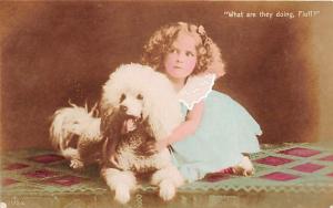 Young girl with dog What are they doing, Fluff Child, People Photo Unused 