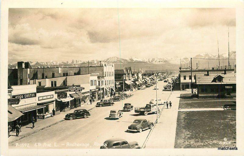 1940s Anchorage Alaska 4th Avenue East autos birdseye RPPC Real photo 9885