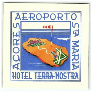 Hotel Terra Nostra St Maria Acores Luggage Label Vtg Sticker Stamp Poster  