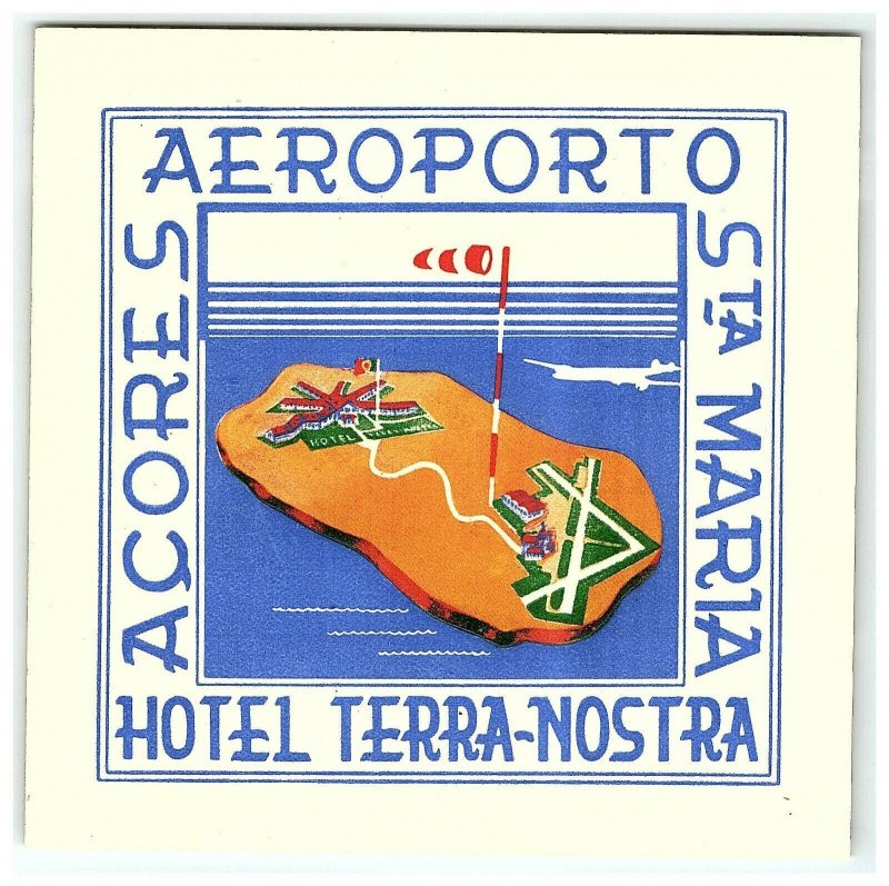 Hotel Terra Nostra St Maria Acores Luggage Label Vtg Sticker Stamp Poster  