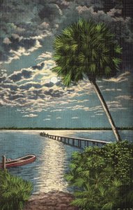 Vintage Postcard Moonlight on the River Soft Balmy Breezes Turquoise Blue Sea