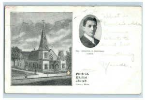 C. 1900-07 Pastor MacDonald Fifth St. Baptist Church Lowell Mass  Postcard F81 