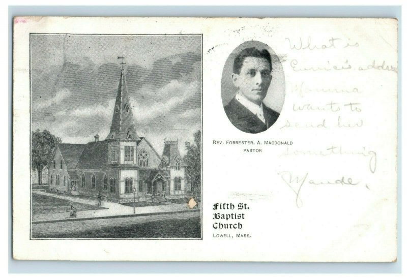 C. 1900-07 Pastor MacDonald Fifth St. Baptist Church Lowell Mass  Postcard F81