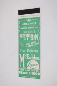 McFadden Liquors Advertising 20 Front Strike Matchbook Cover