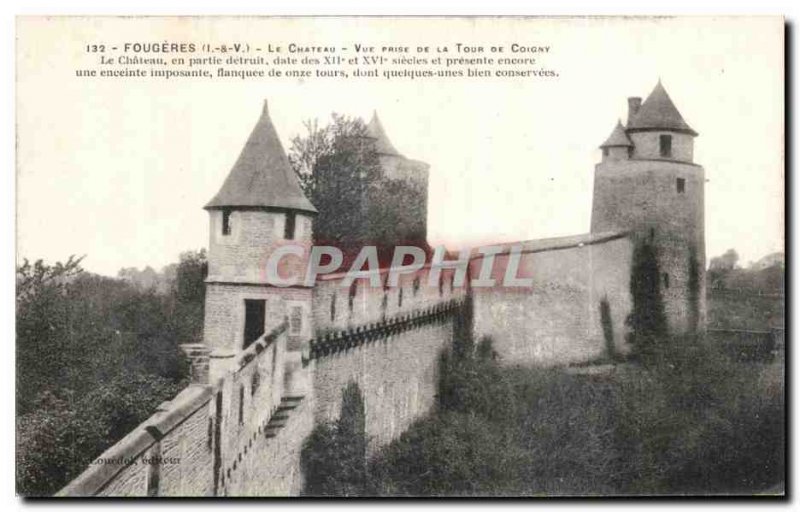 Old Postcard Fougeres Chateau Vue Prize De La Tour De Coigny Le Chateau partl...