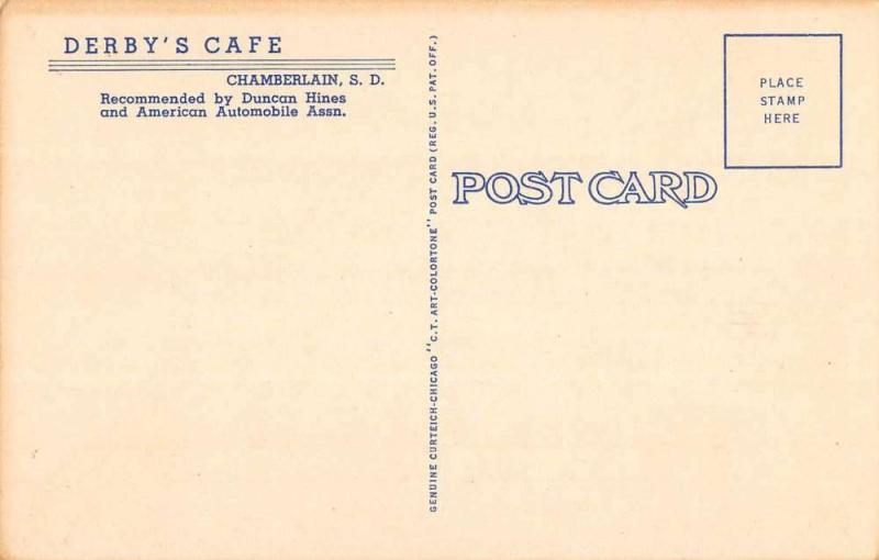 Chamberlain South Dakota Derbys Cafe Interior Antique Postcard K103867
