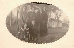 Vintage 1910's RPPC Postcard - Family in Country Garden Farm House in Distance