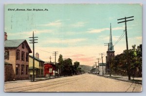 J89/ New Brighton Pennsylvania Postcard c1910 Third Ave Stores Church 138