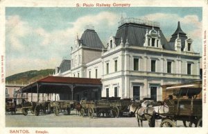 brazil, SANTOS, S. Paulo Railway Company, Estação, Station (1920s) Postcard