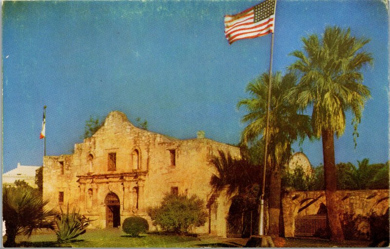 Vtg 1950s The Alamo American Flag San Antonio Texas TX Unused Postcard