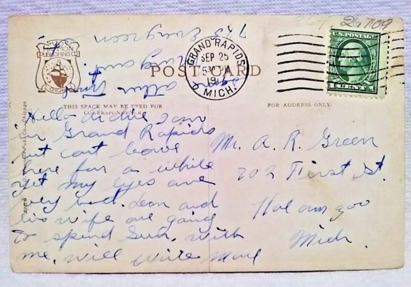 Boat Ship Chief Wawatam US Mail Railway Ferry Michigan Postcard Old Vintage