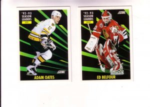 (2) Season Leaders, 1992, 93 Score Hockey Trading Cards, Adam Oates, Ed Belfour