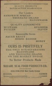 1925 CHICAGO ILL SQUARE SEAL FOOD PRODUCTS CO SPECIAL CONDIMENTS STATEMENT 31-12