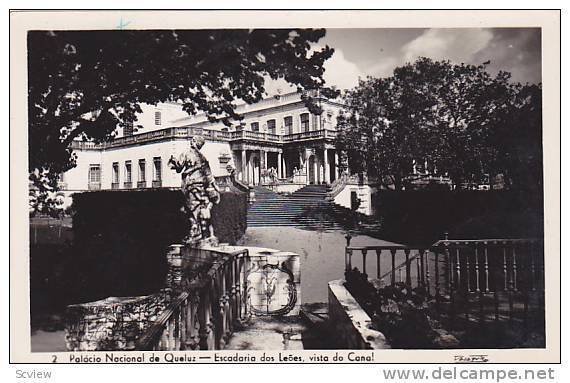 RP; Palacio Nacional de Queluz, Escadaria dos Leoes, vista do Canal, Lisboa, ...