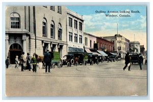 c1910 Horse Car, Diamond, Candy Shop, Oullitte Avenue, Windsor Canada Postcard 