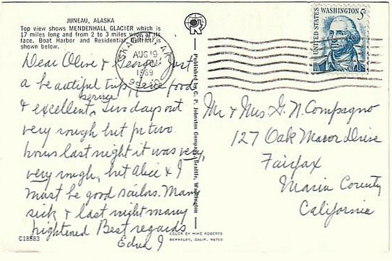 Mendenhall Glacier, Boat Harbor, Juneau, Alaska, 1969 Chrome Split View Postcard