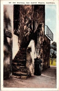 Old Stairway San Bariel Mission California Historical Red Washington Postcard 